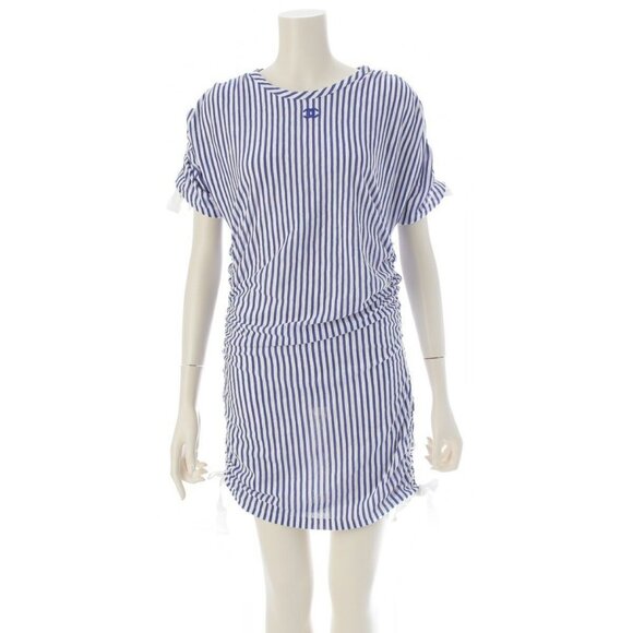 Authentic CHANEL Runway Resort La Pausa Striped Dress Blue White 2019 Cruise 36 - Picture 1 of 13